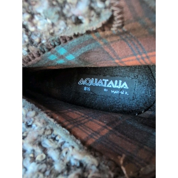 US 8.5/EU 38.5 Aquatalia Womens Brown Suede Zip Up Wedge Knit Ankle Boots Buckle - Picture 6 of 7